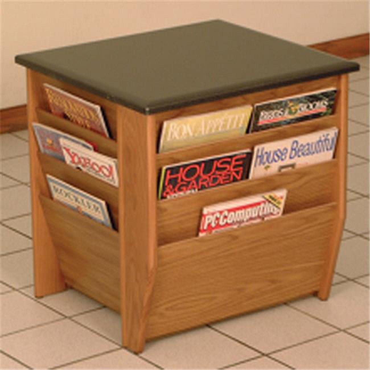 Modern Oak and Stone Rectangular End Table with Magazine Pockets