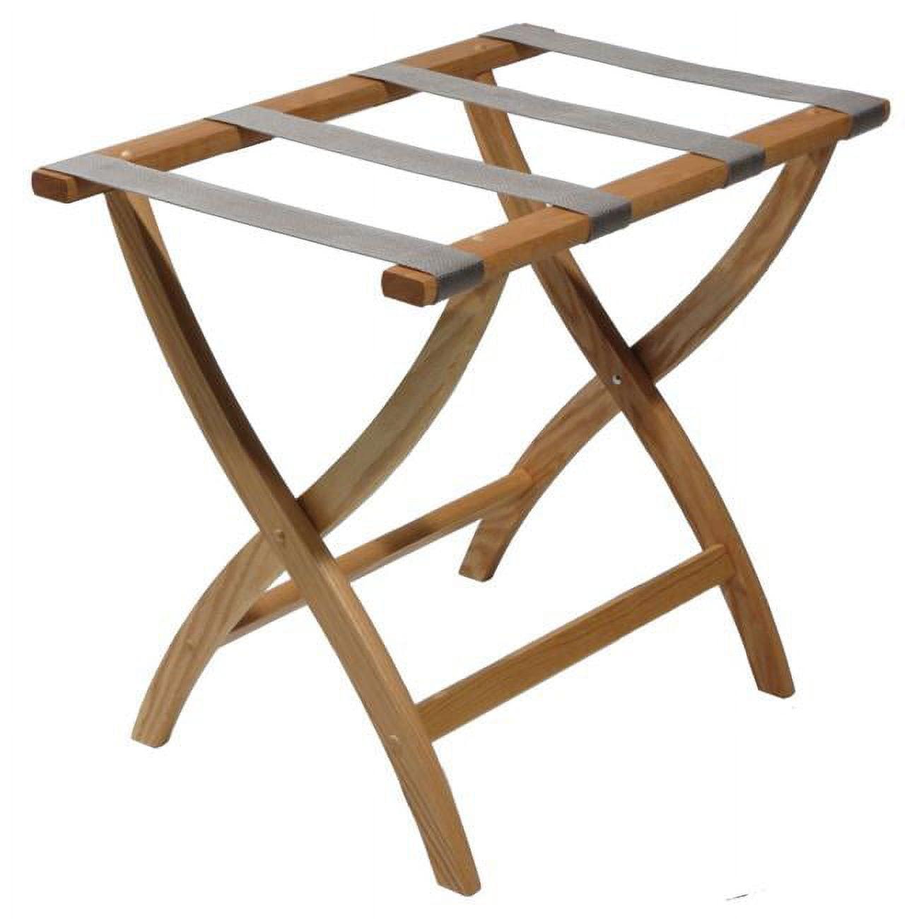 Light Oak Folding Luggage Rack with Gray Straps