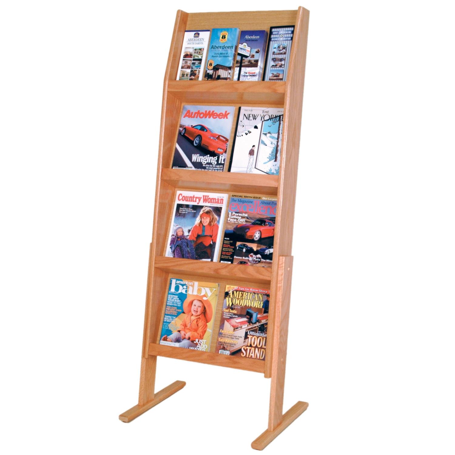 Light Oak Freestanding Wooden Magazine Rack with 16 Pockets