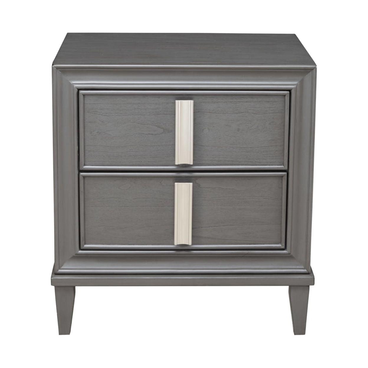 Lorraine Transitional 2-Drawer Nightstand in Dark Gray with Nickel Hardware