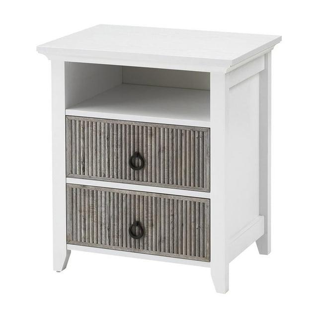 Wooden Nightstand with 2 Drawers and Open Shelf