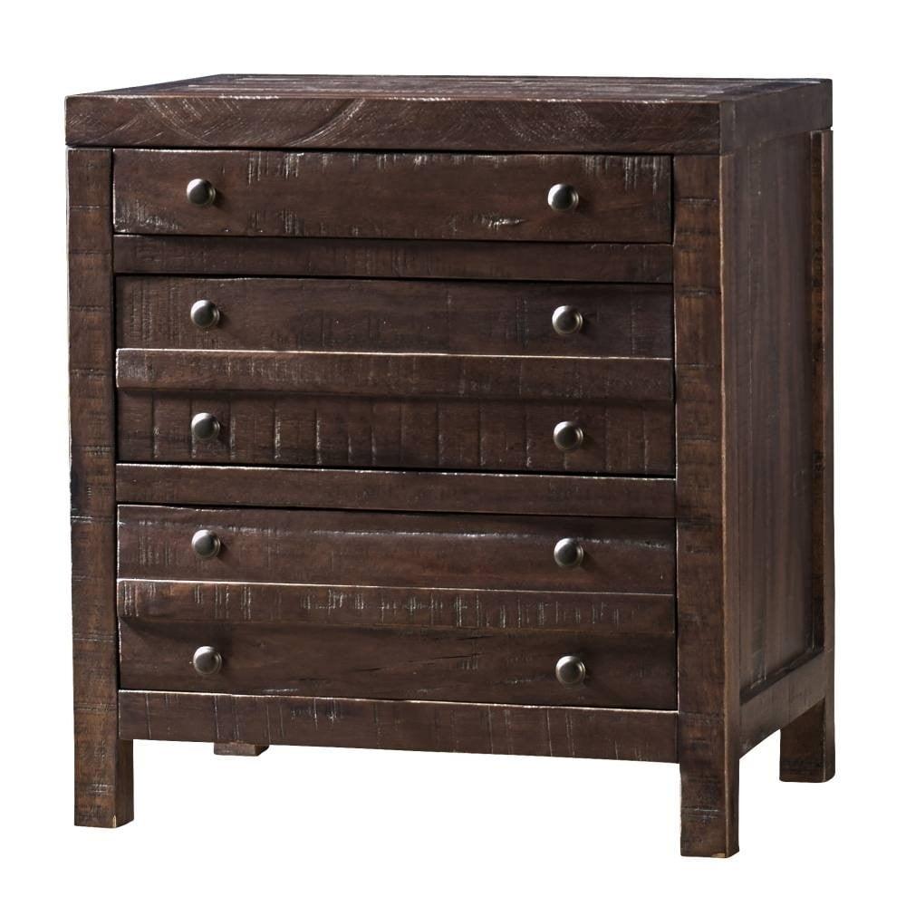 Rustic Solid Hardwood 3-Drawer Nightstand in Brown