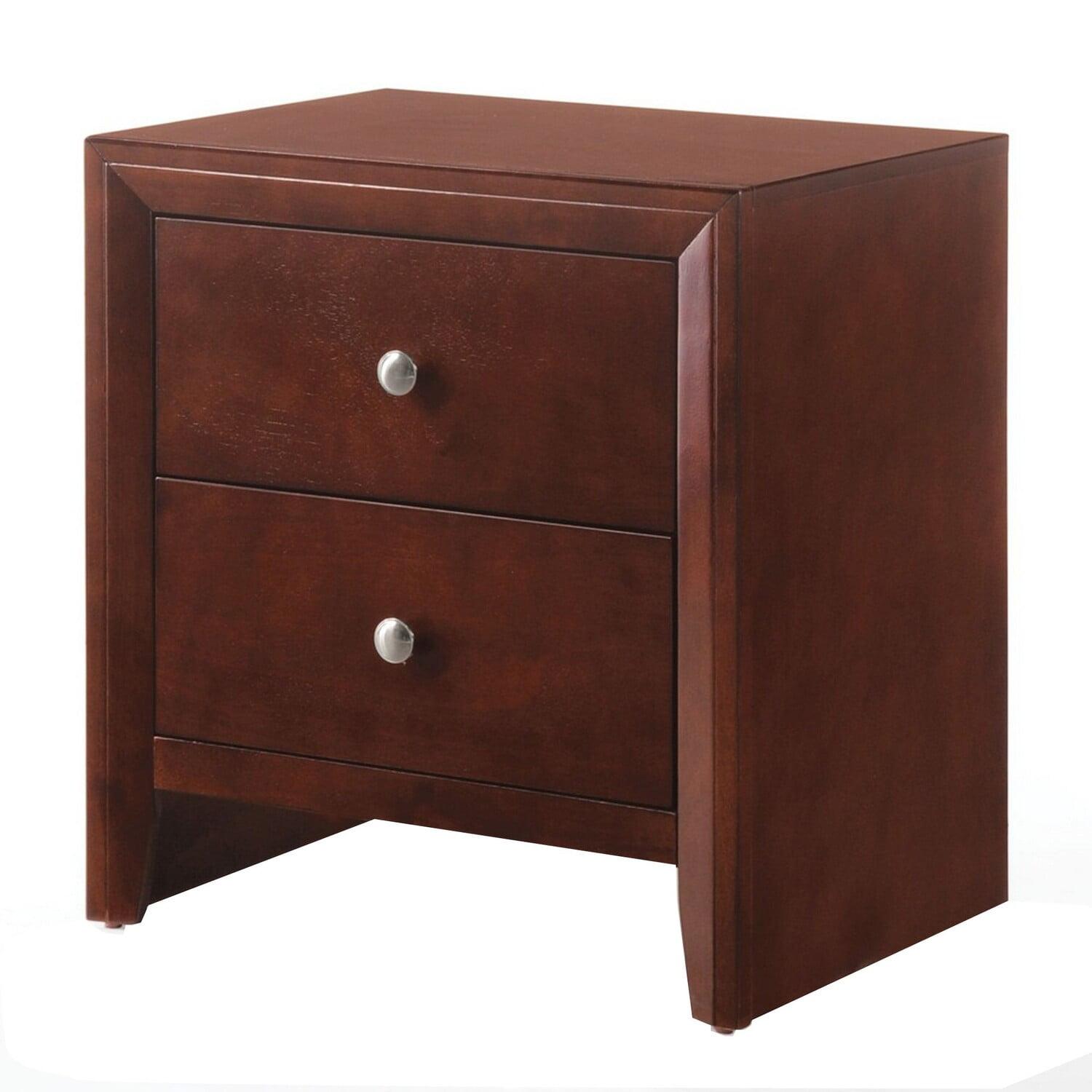 Cherry Brown Solid Wood Nightstand with Brushed Nickel Knobs