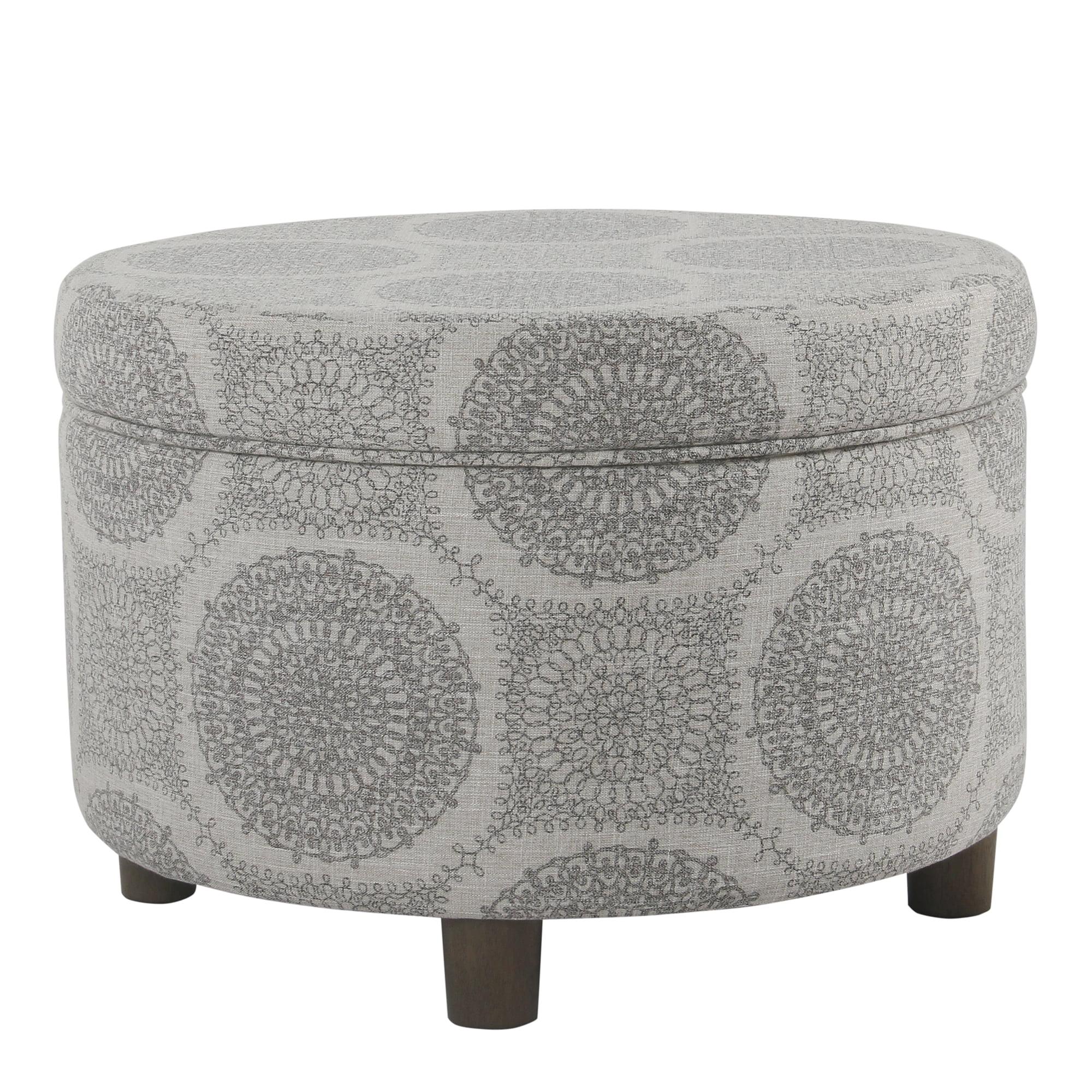 Round Storage Ottoman Gray Medallion - HomePop