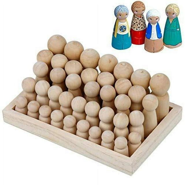 Wooden Peg Dolls Unfinished People - Pack of 40 with Storage Case In Assorted Sizes - Natural Wood Shapes Figures, Decorative Doll Bodies for Diy Arts and Crafts
