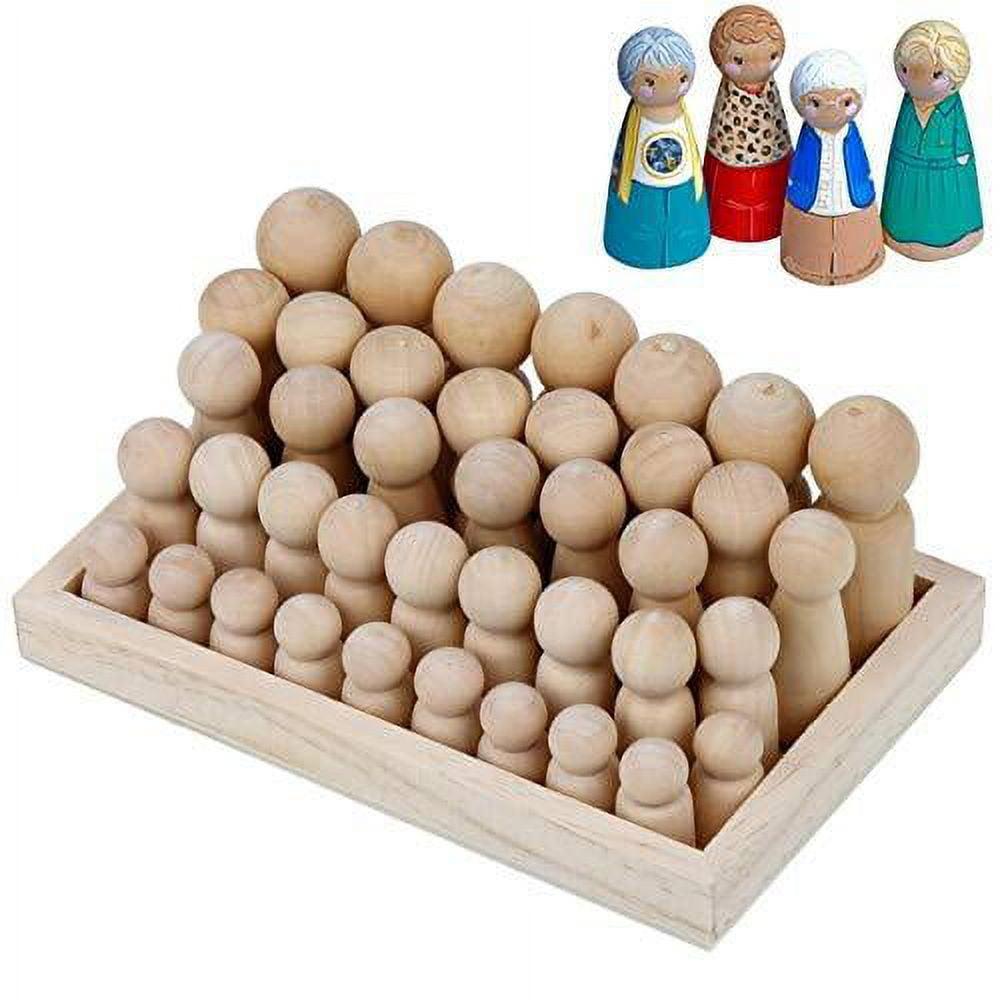 Wooden Peg Dolls Unfinished People - Pack of 40 with Storage Case In Assorted Sizes - Natural Wood Shapes Figures, Decorative Doll Bodies for Diy Arts and Crafts