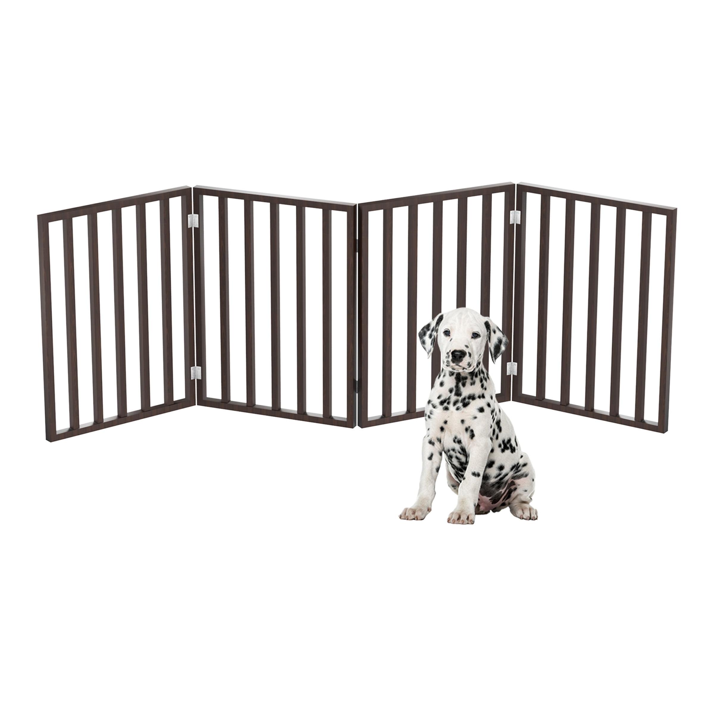 Indoor Pet Gate - 4-Panel Folding Dog Gate for Stairs or Doorways - 72x24-Inch Freestanding Pet Fence for Cats and Dogs by PETMAKER (Brown)