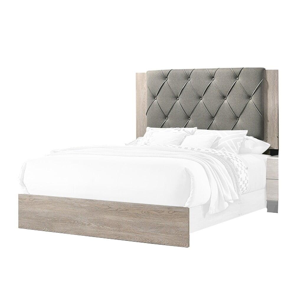 Gray and Cream Tufted Upholstered Queen Bed with Wood Frame