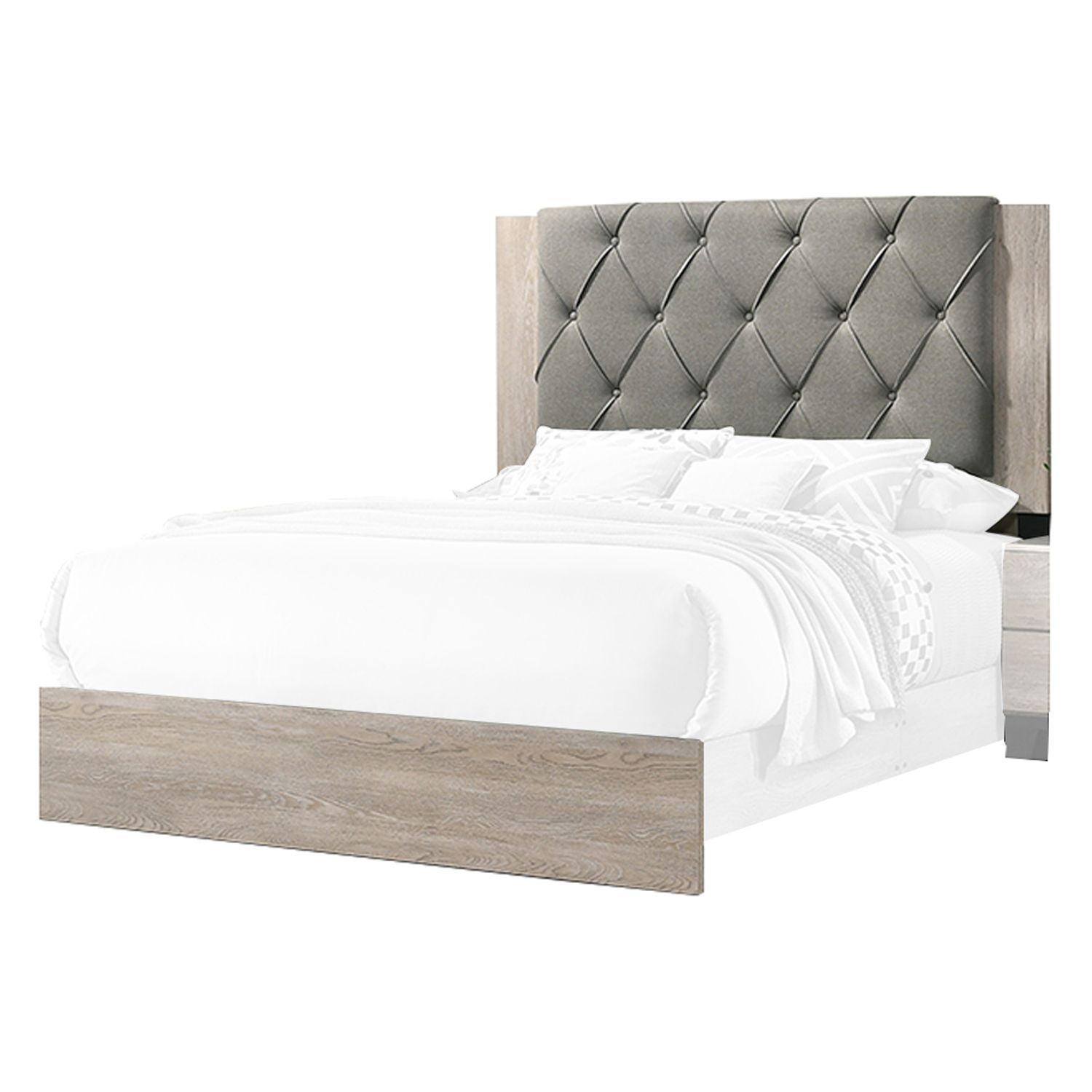 Gray and Cream Tufted Upholstered Queen Bed with Wood Frame