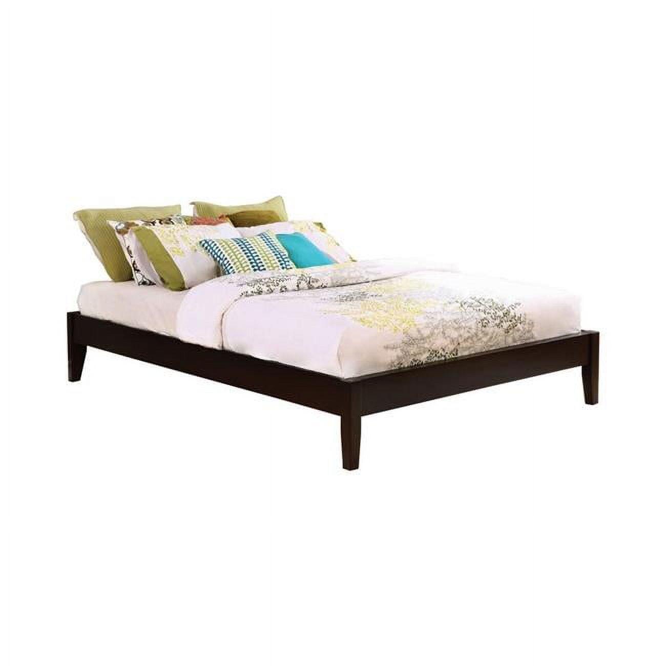 Elegant Dark Brown Queen Bed with Upholstered Headboard and Storage Drawer