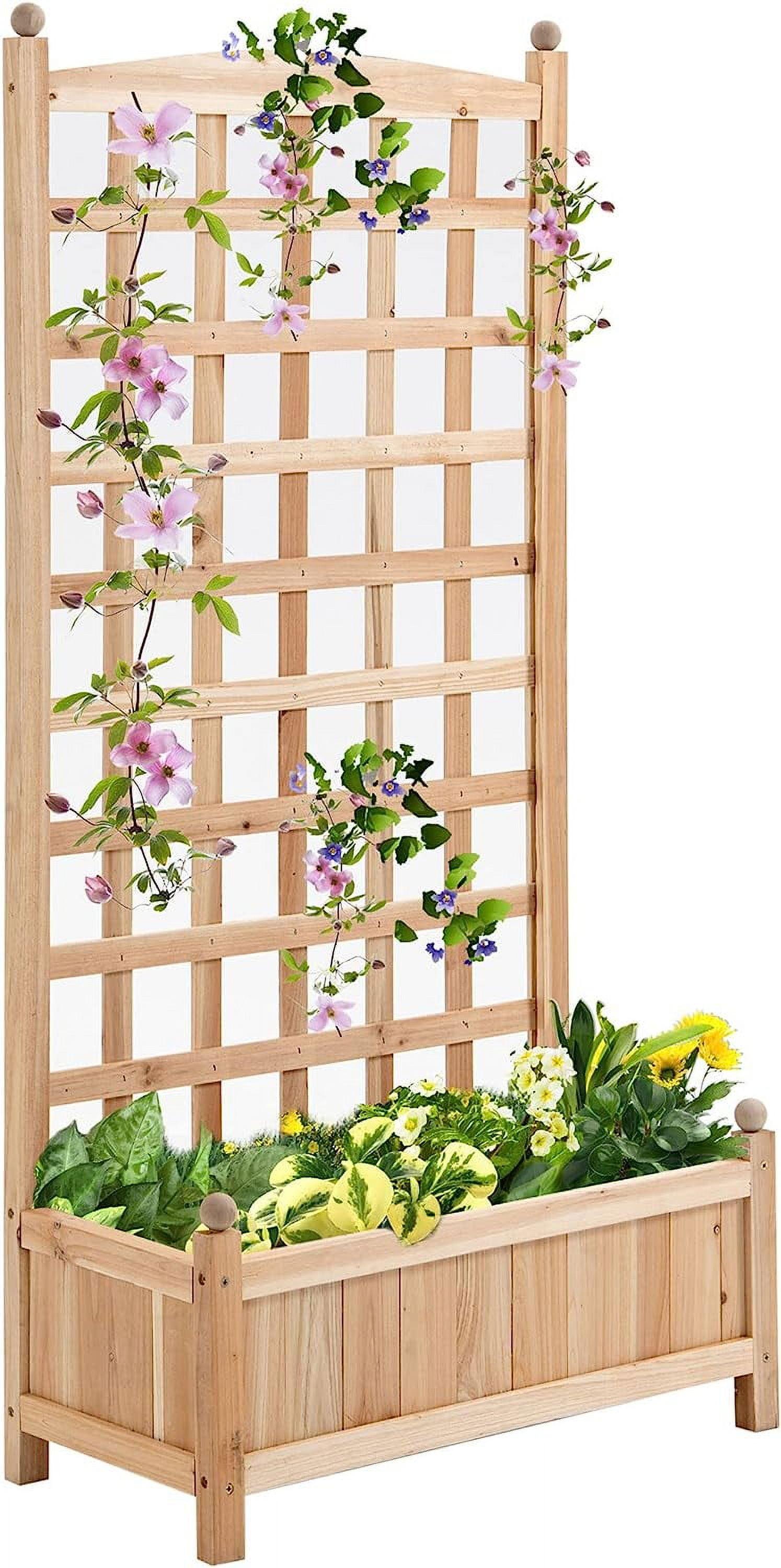 Elevated Solid Wood Garden Bed with Integrated Trellis 25.5" x 52"