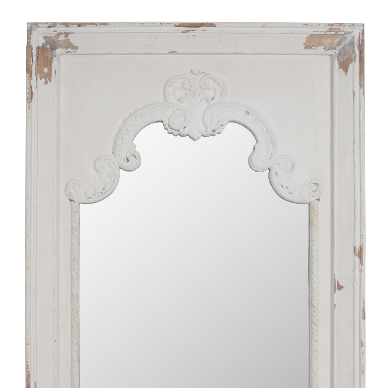 Chipped White Wood & Magnesia Rectangular Wall Mirror