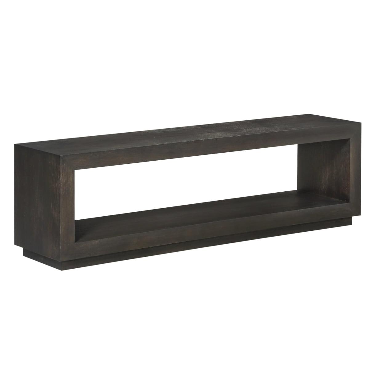 Basalt Gray Wooden Bench with Open Storage Shelf, 60" Length