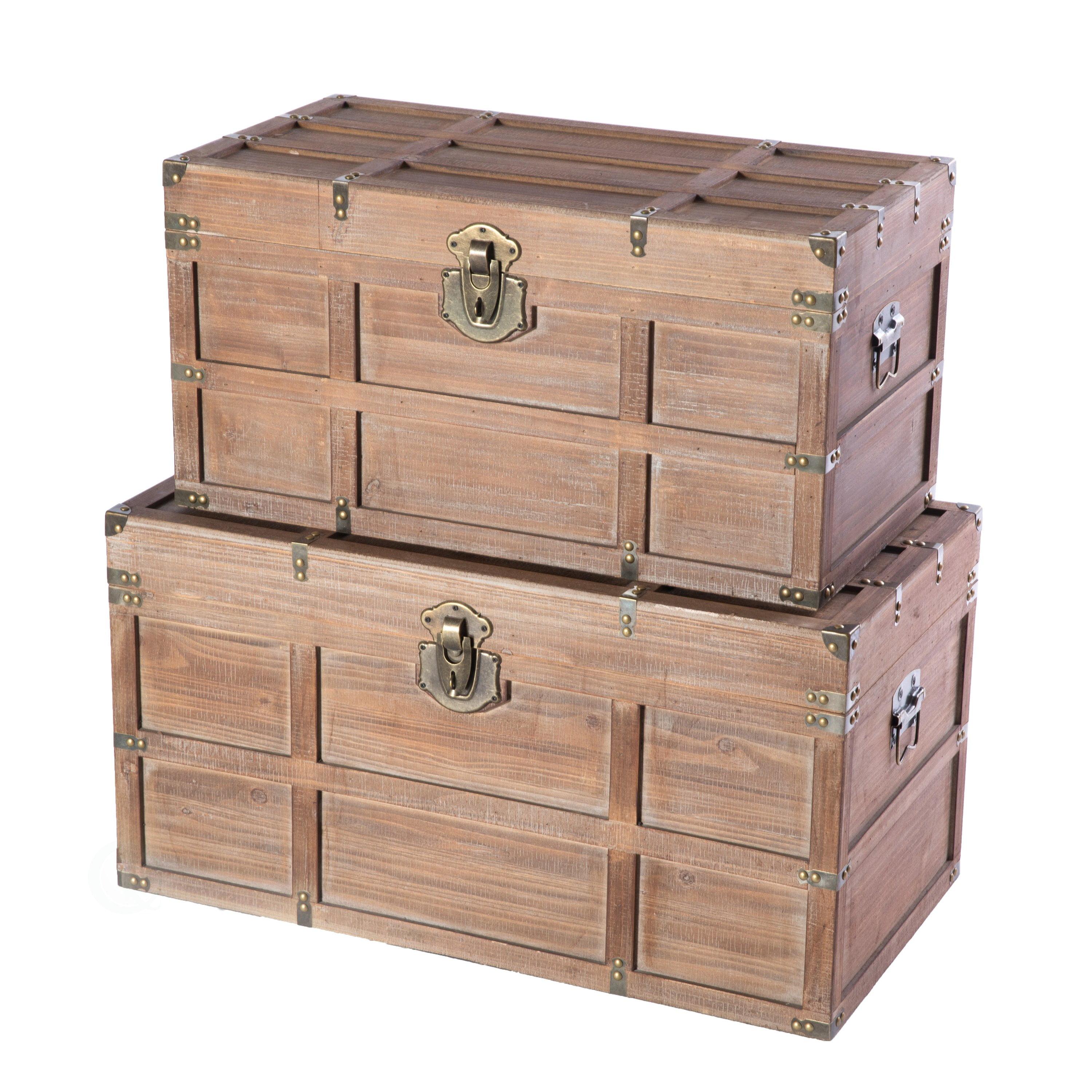 Vintiquewise Wooden Rectangular Lined Rustic Storage Trunk with Latch