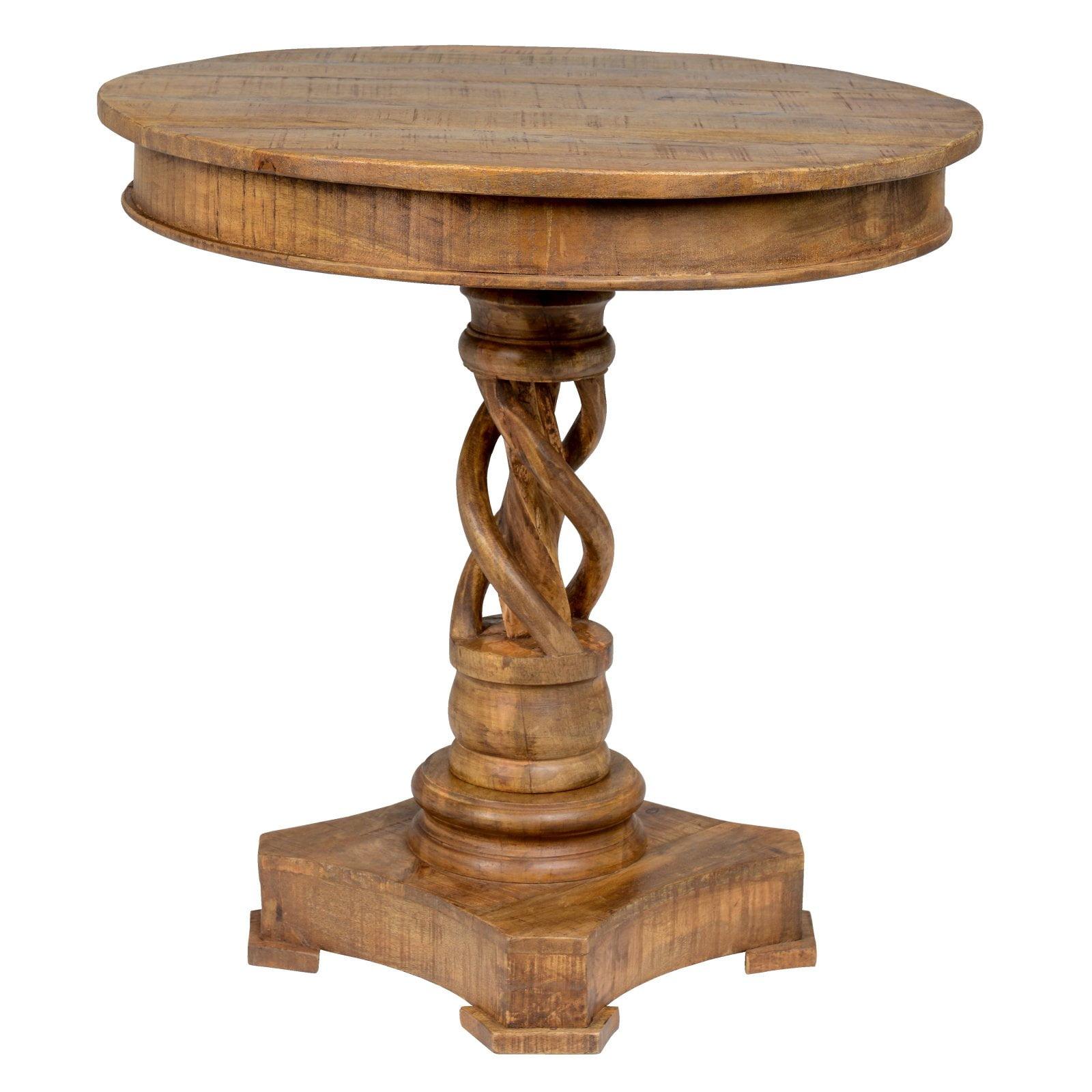 Wooden Round Table with Intricate Braided Pedestal Base, Brown- Saltoro Sherpi