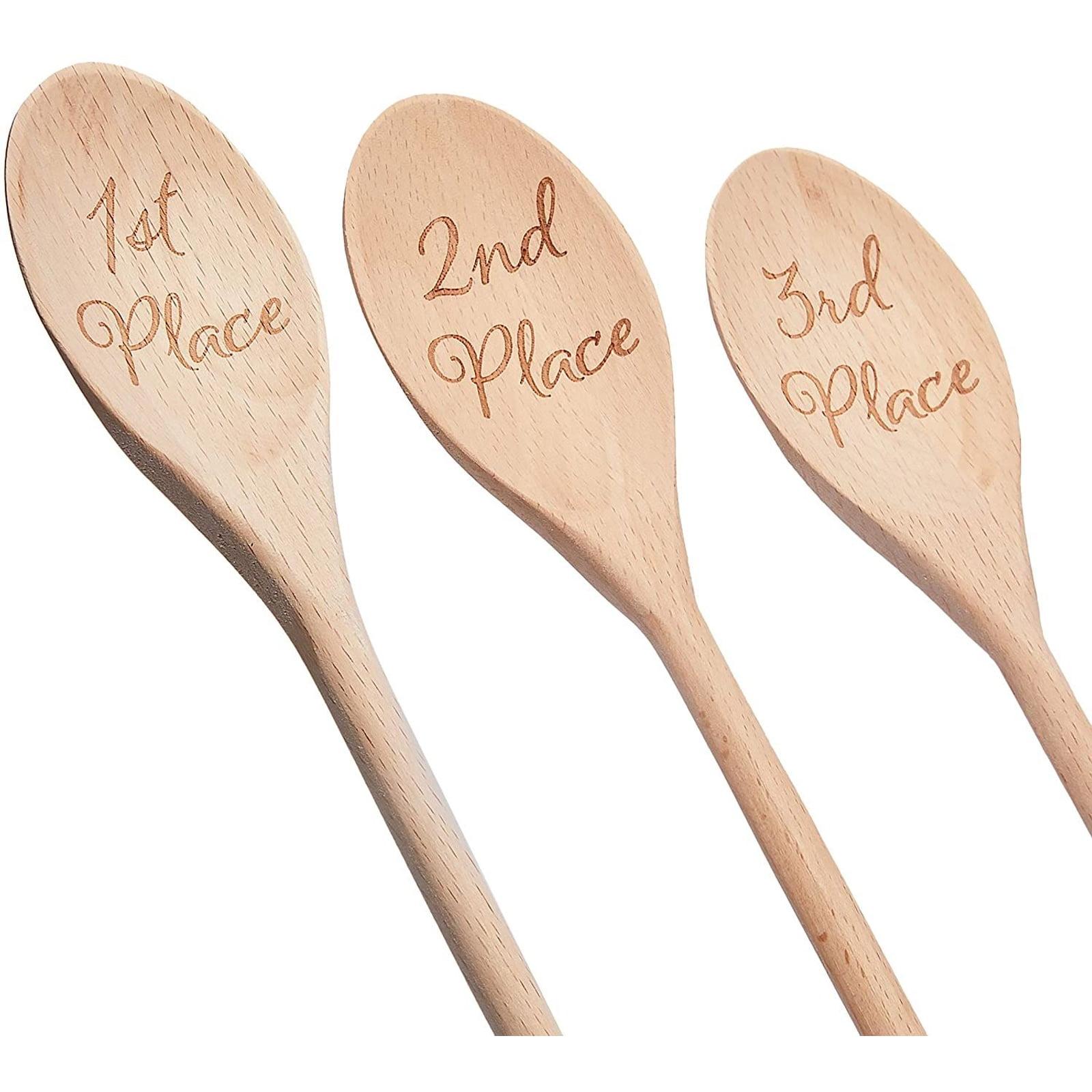 Beechwood Engraved 14" Wooden Serving Spoons Set