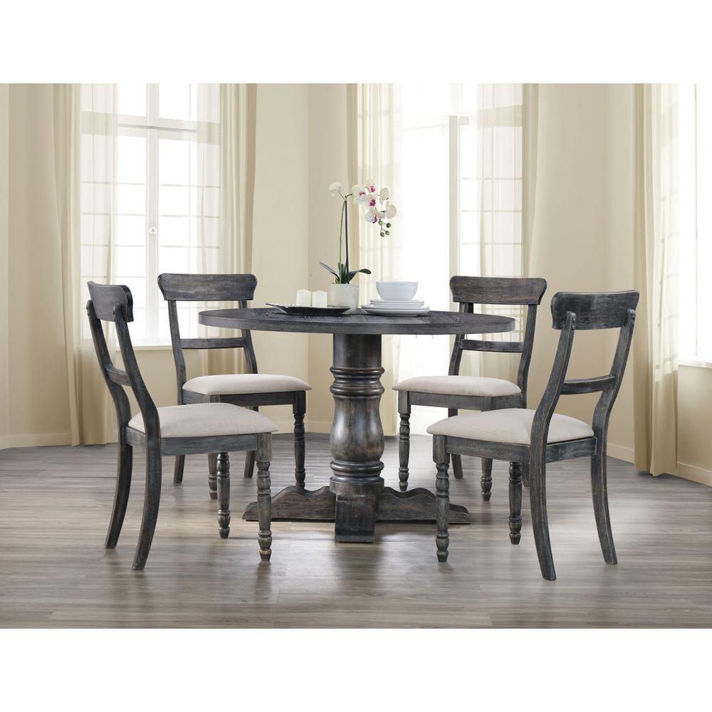 Set of 2 Wallace Side Chair Light Brown/Gray - Acme Furniture: Upholstered Linen, Turned Legs, Crosspiece Backrest