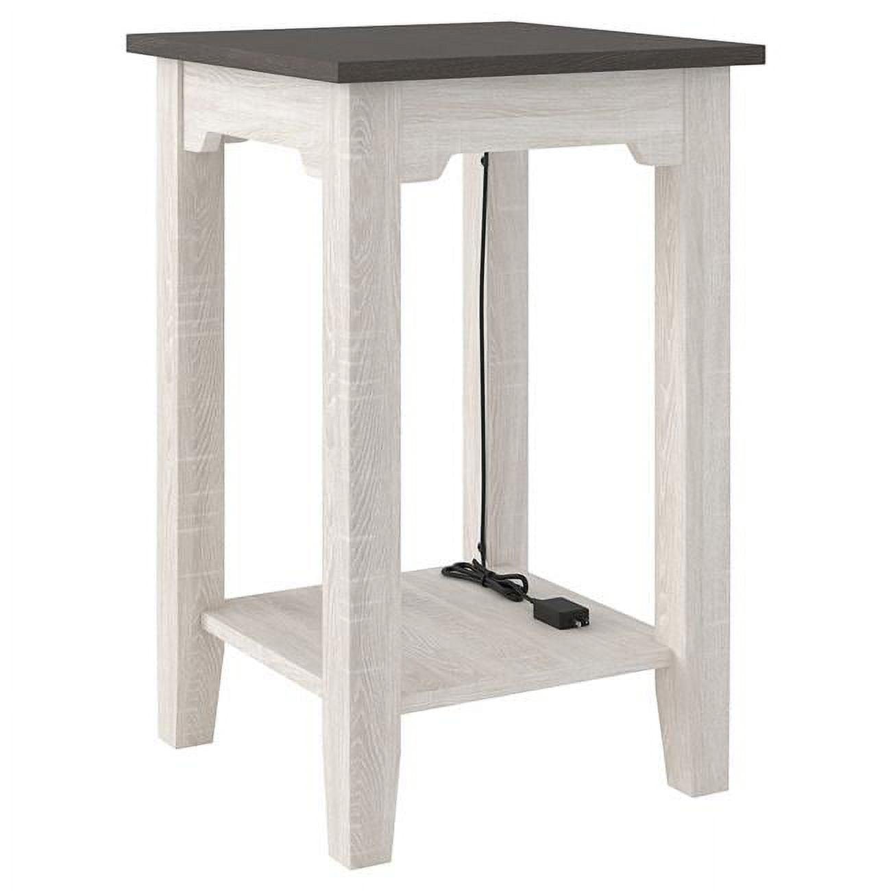 Antique White and Gray Wooden Square Side Table with USB Ports