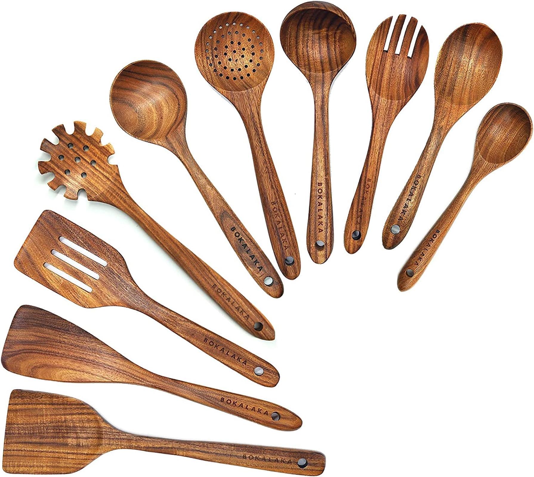 Natural Teak 10-Piece Wooden Kitchen Utensil Set