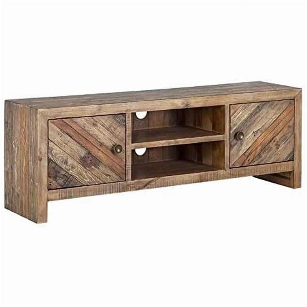 Weathered Brown 63" Wooden TV Console with Cabinets