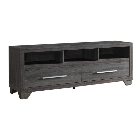Wooden TV Stand with Two Drawers and Three Open Shelves, Gray- Saltoro Sherpi
