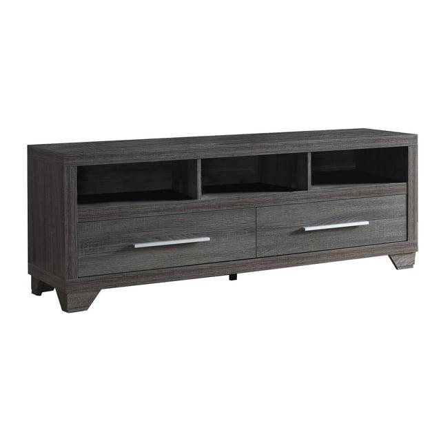 Wooden TV Stand with Two Drawers and Three Open Shelves, Gray- Saltoro Sherpi