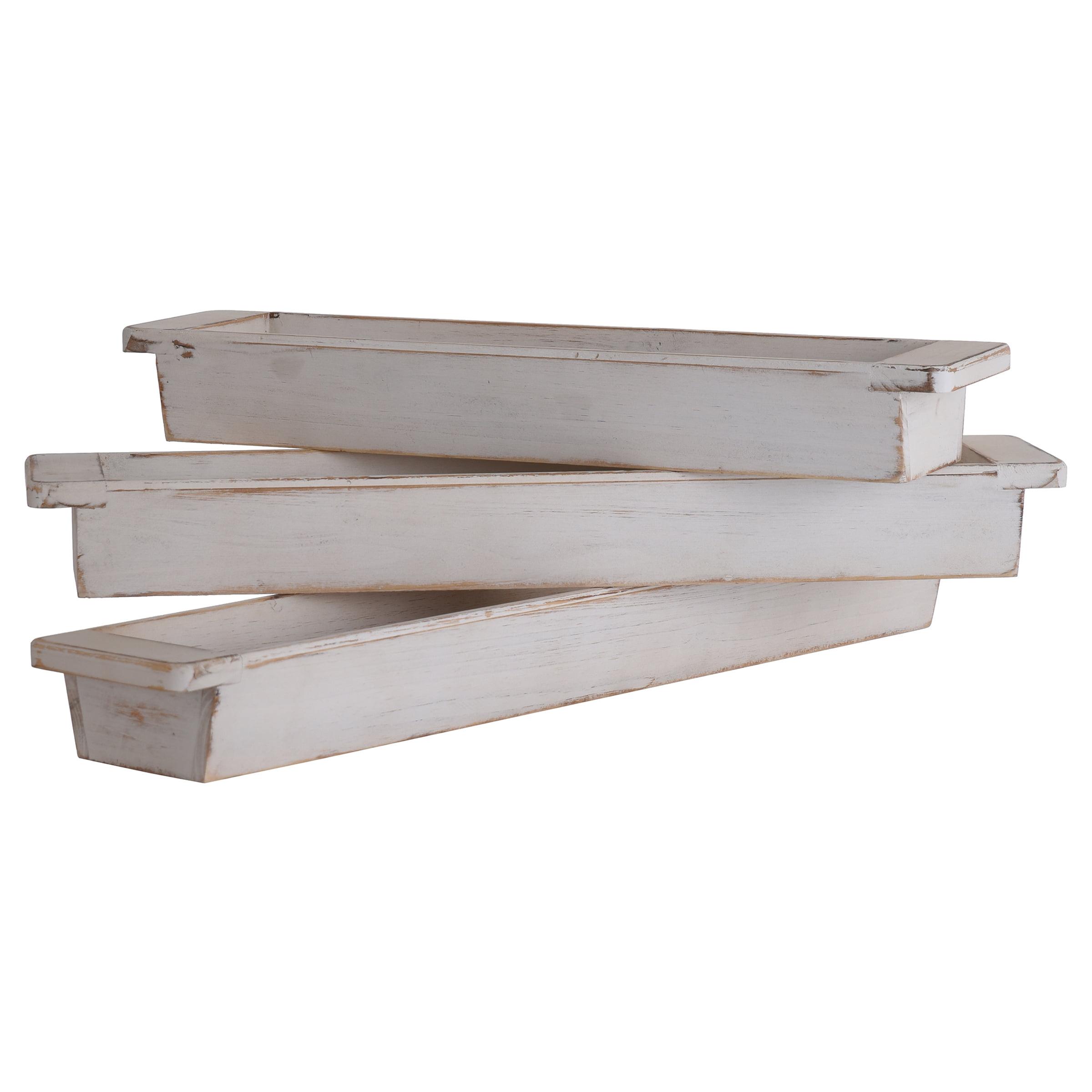 White Wash Wood Rectangular Tray Set of 3