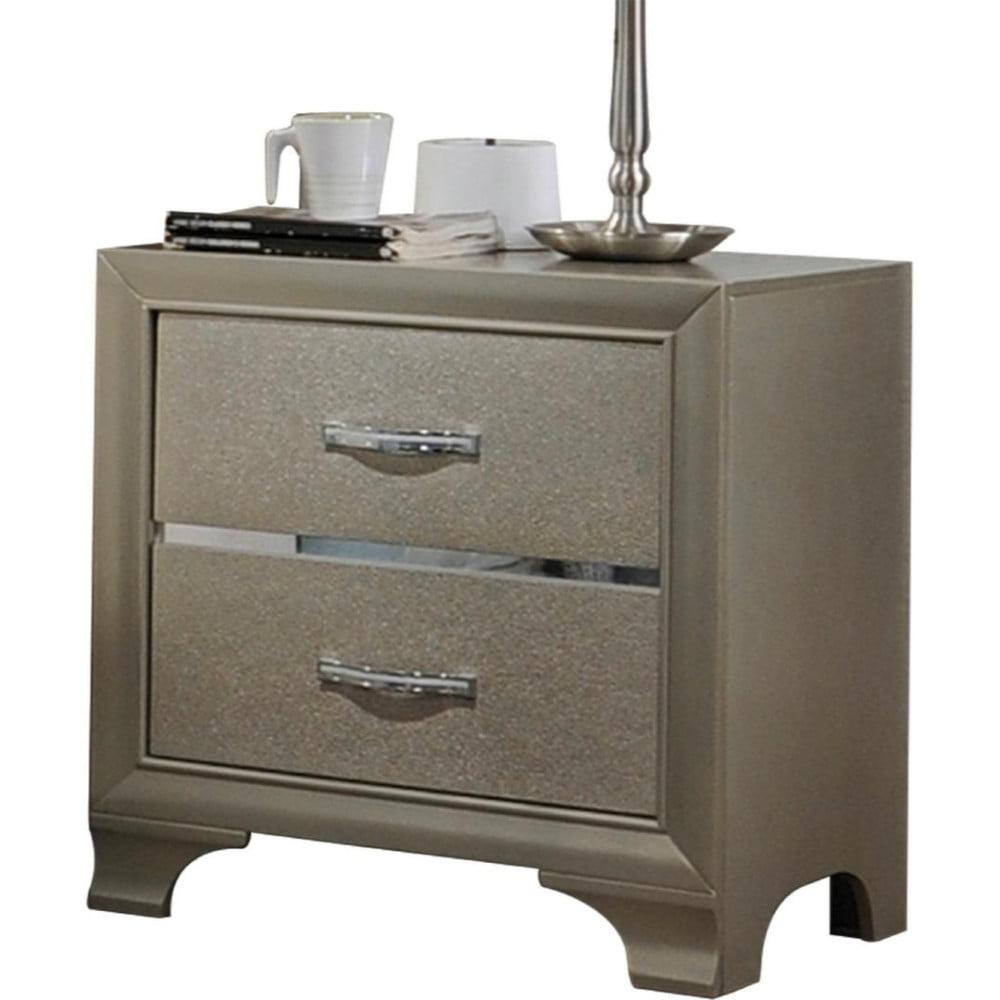 Champagne Elegance 2-Drawer Nightstand with Mirror Inlay