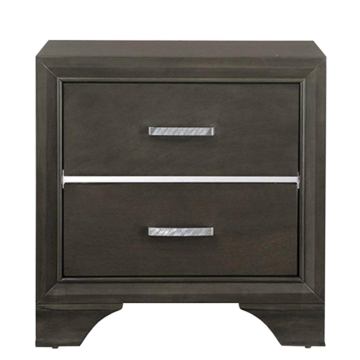 Gray Wooden 2-Drawer Nightstand with Mirror Inlay