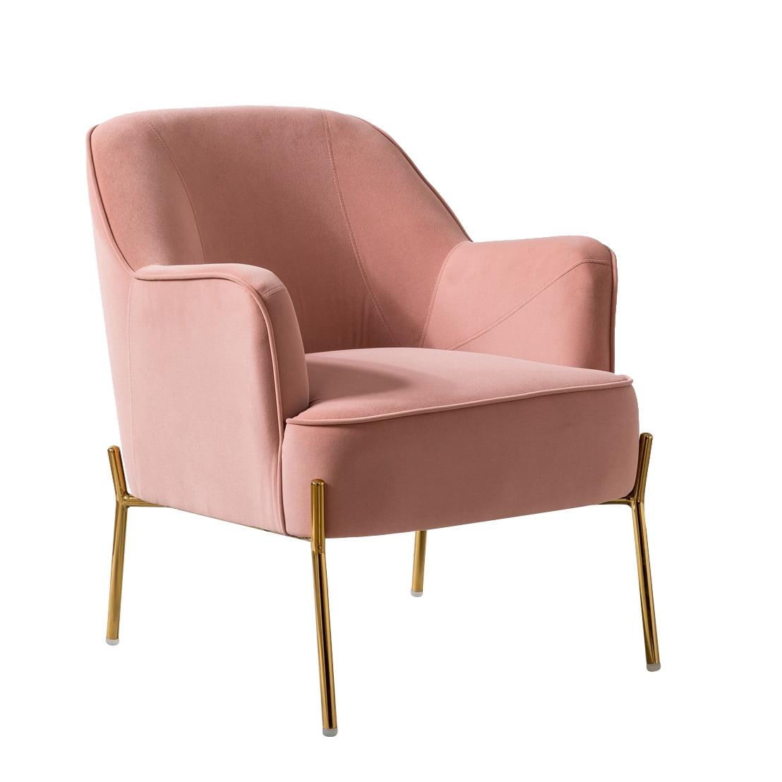 Wooden Upholstery Accent Side Chair Velvet Fabric Tufted with golden legs Living Room Pink