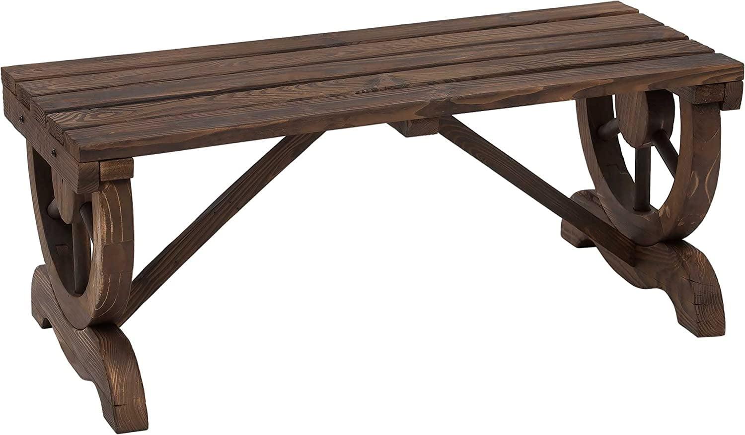 Rustic Wagon Wheel 2-Person Outdoor Bench in Carbonized Fir Wood