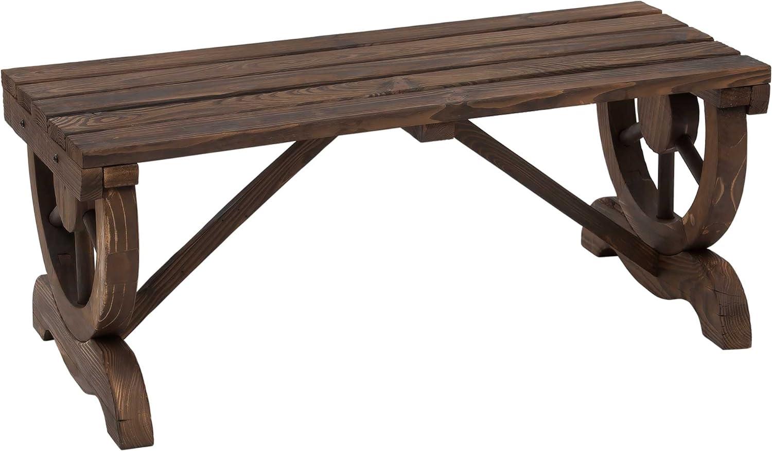 Rustic Wagon Wheel 2-Person Outdoor Bench in Carbonized Fir Wood