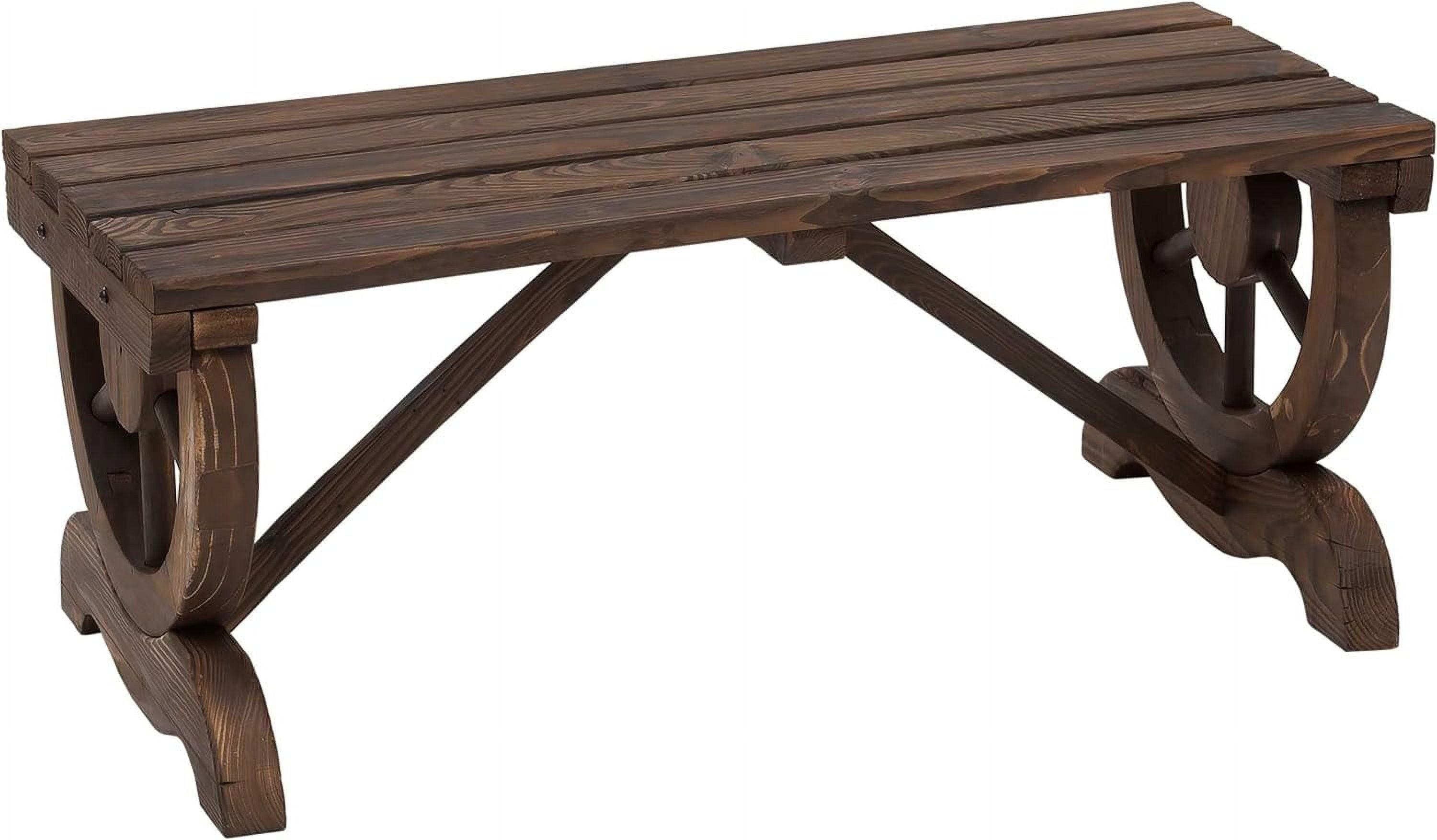 Rustic Wagon Wheel 2-Person Outdoor Bench in Carbonized Fir Wood