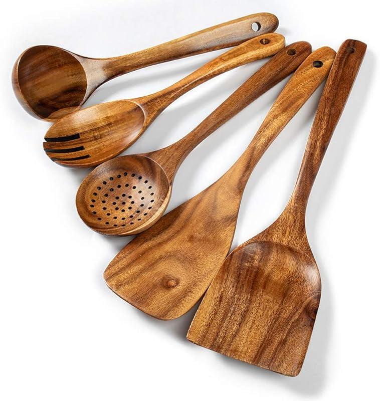 5 Piece Natural Acacia Wooden Cooking Utensils Set