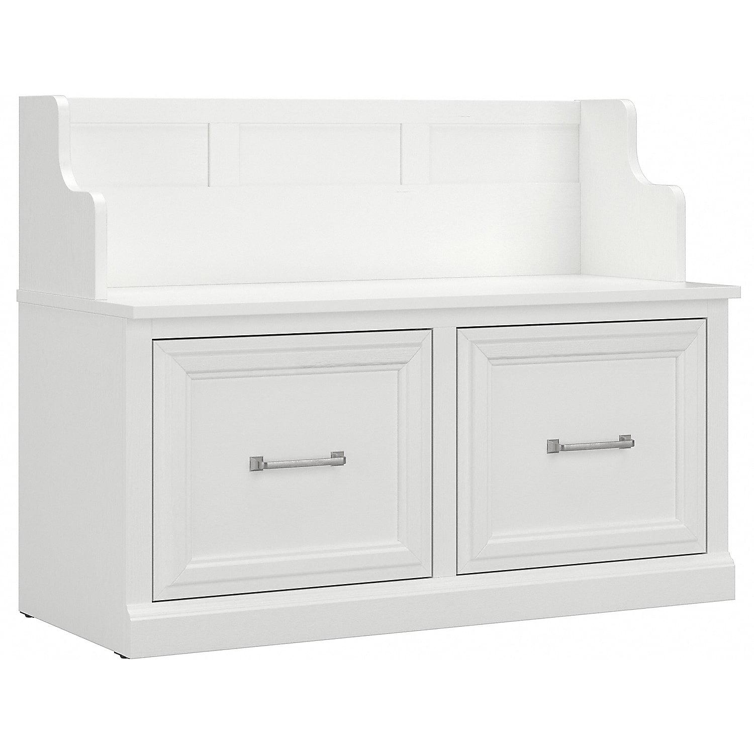 Transitional White Ash Engineered Wood Storage Bench with Euro Hinges