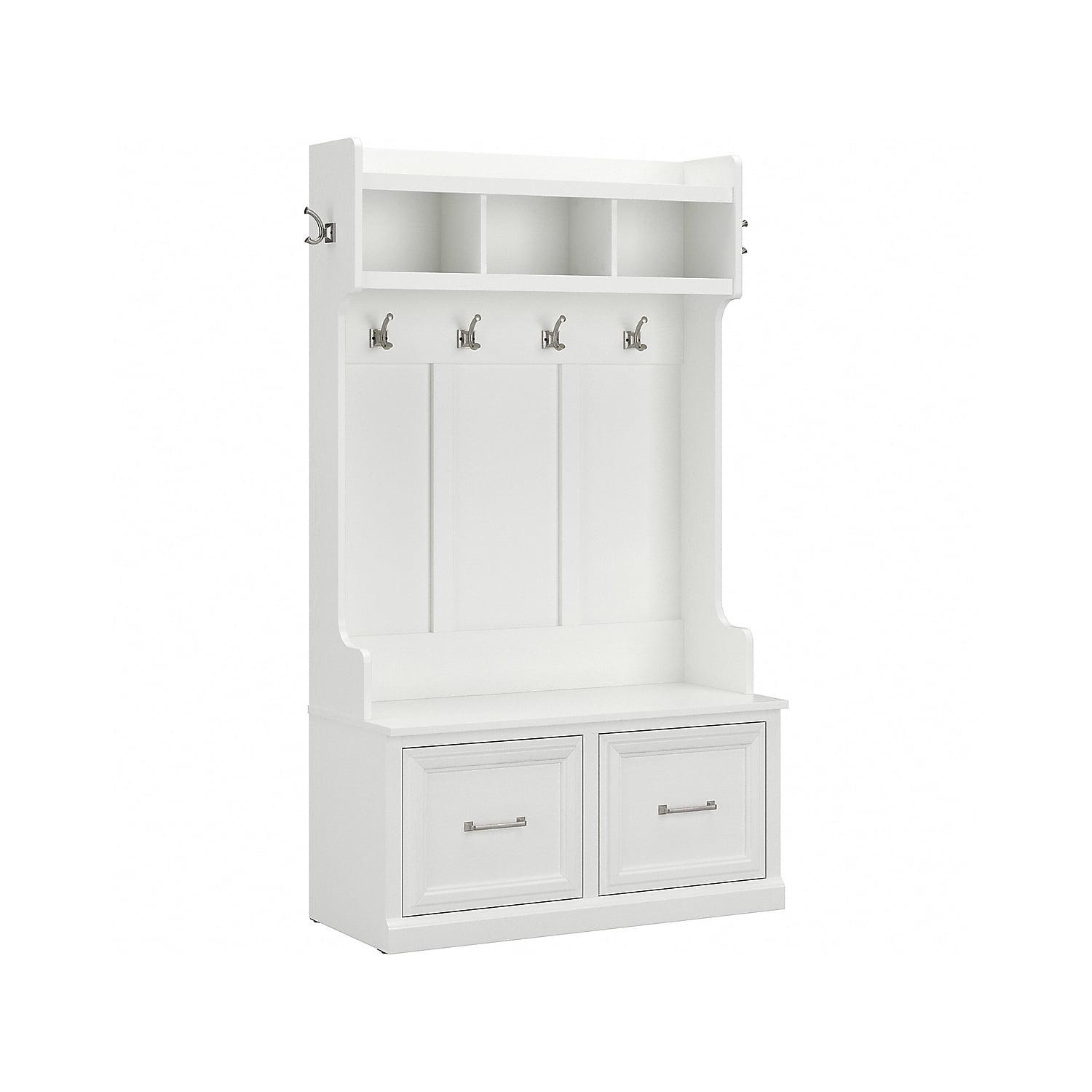 Woodland 40W Hall Tree and Shoe Bench with Doors in White Ash - Engineered Wood
