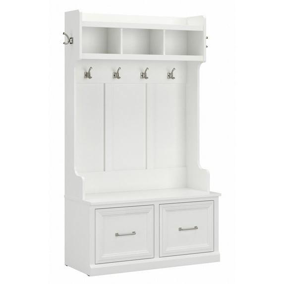 Woodland 40W Hall Tree and Shoe Bench with Doors in White Ash - Engineered Wood