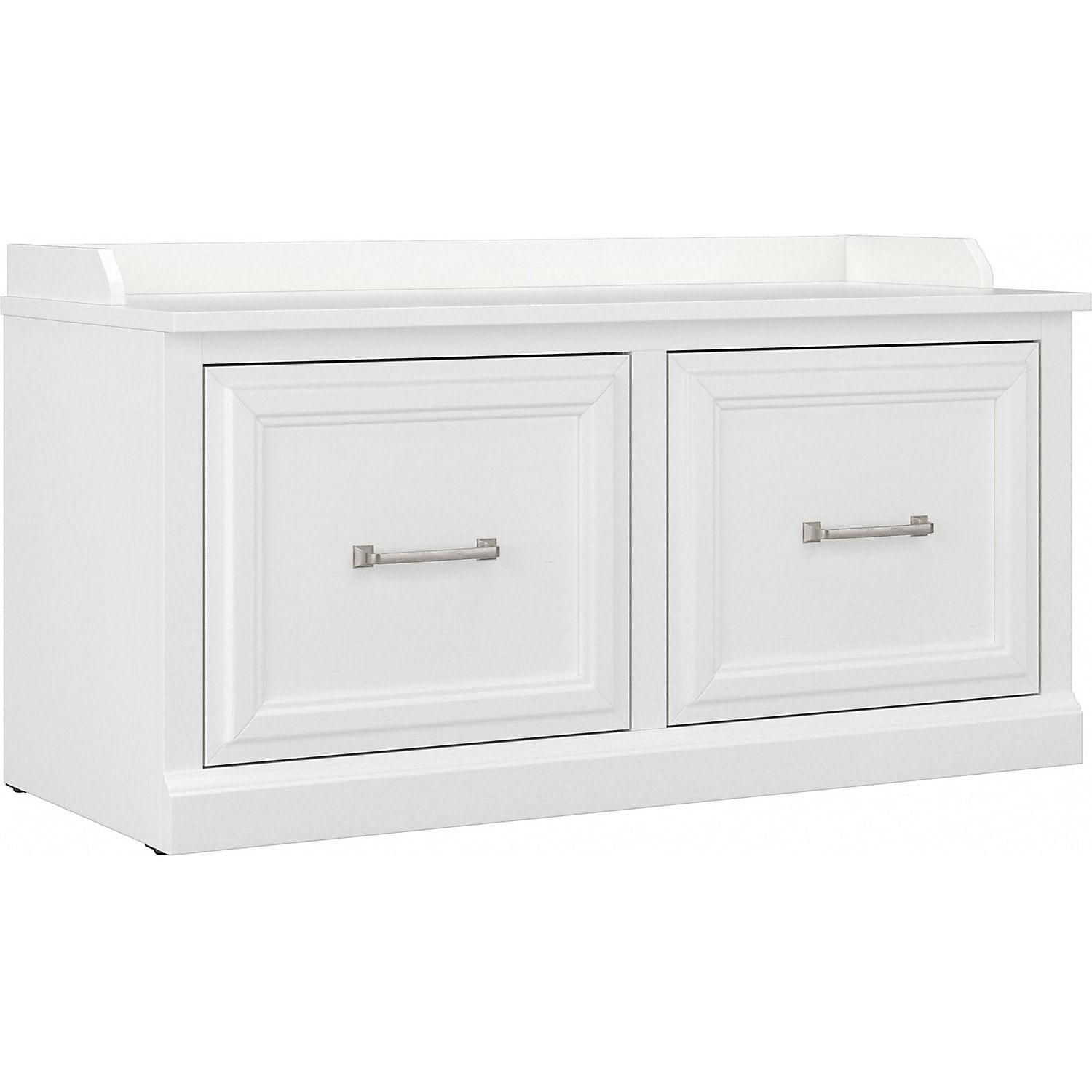 White Ash 40W Engineered Wood Shoe Storage Bench with Doors