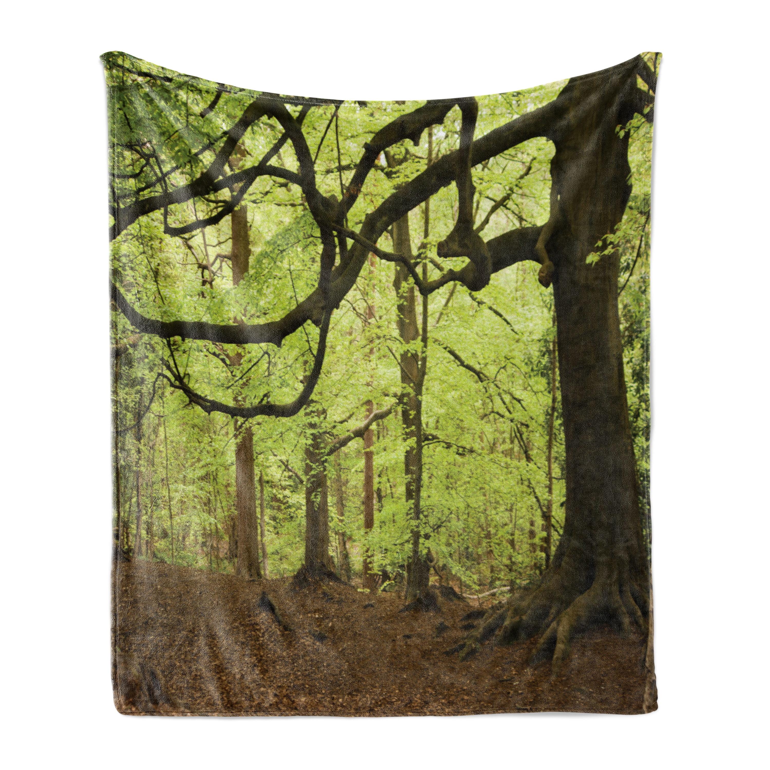 Green and Brown Forest Scene Fleece Throw Blanket, 70" x 90"