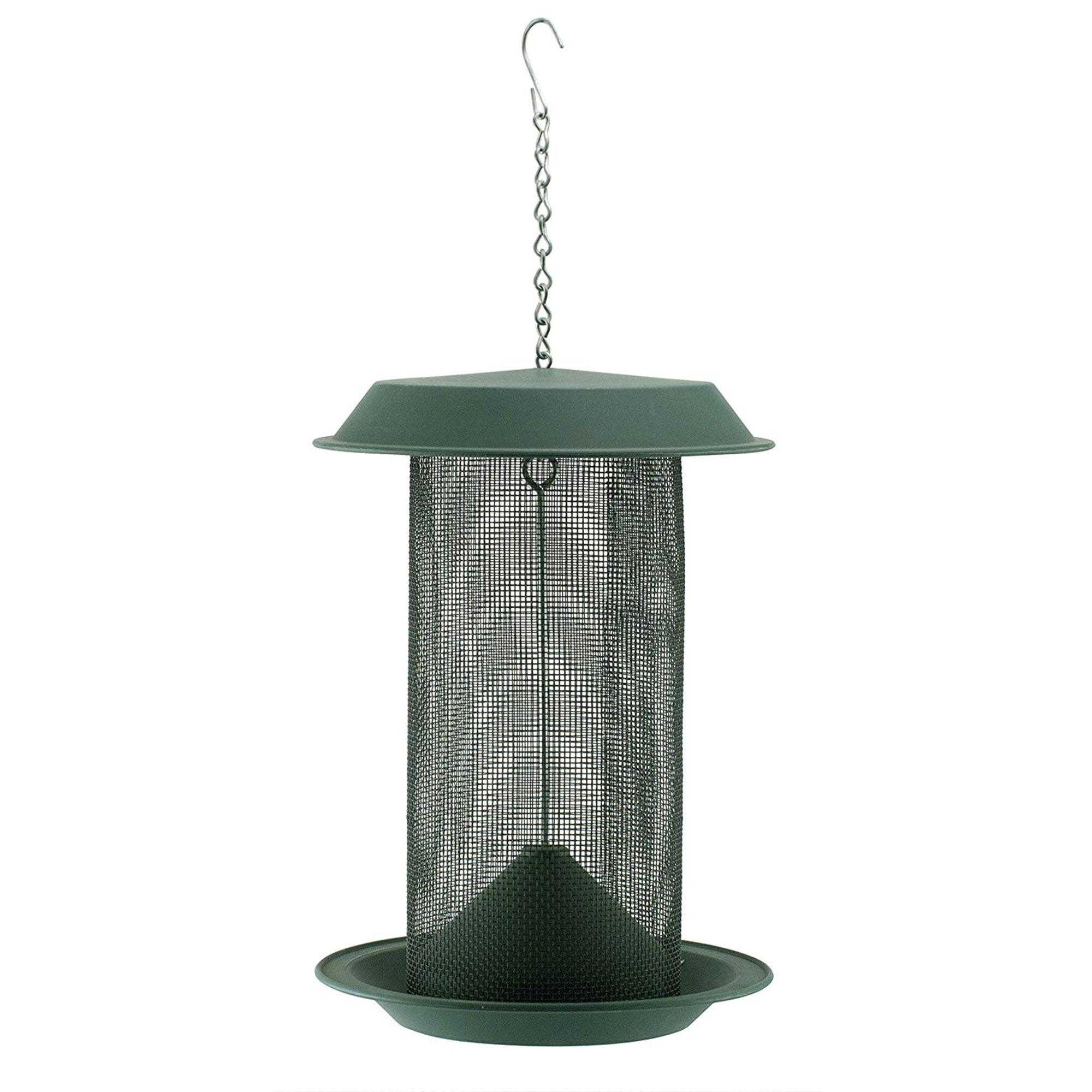 Green Metal Hanging Tube Bird Feeder with Tray