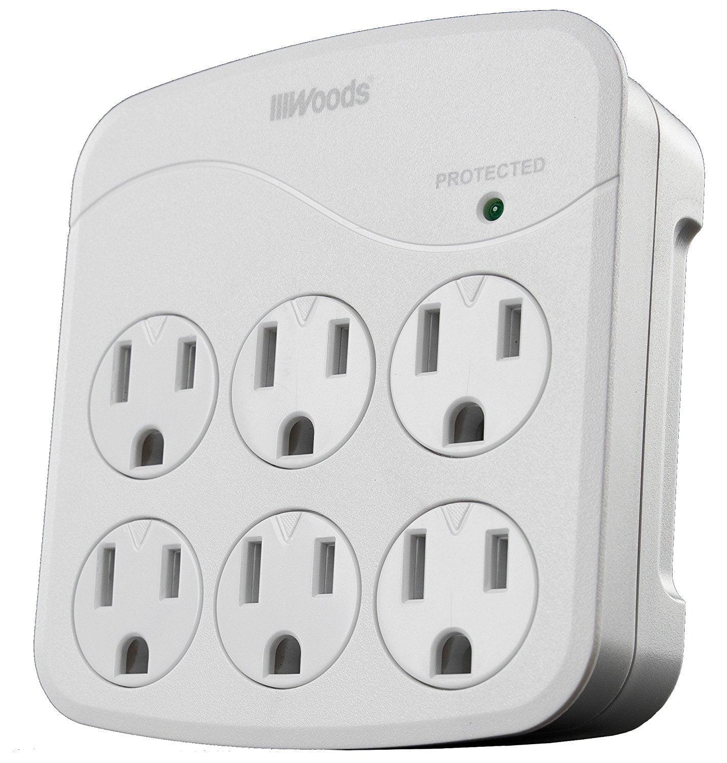 White 6-Outlet Surge Protector with 2 USB Ports