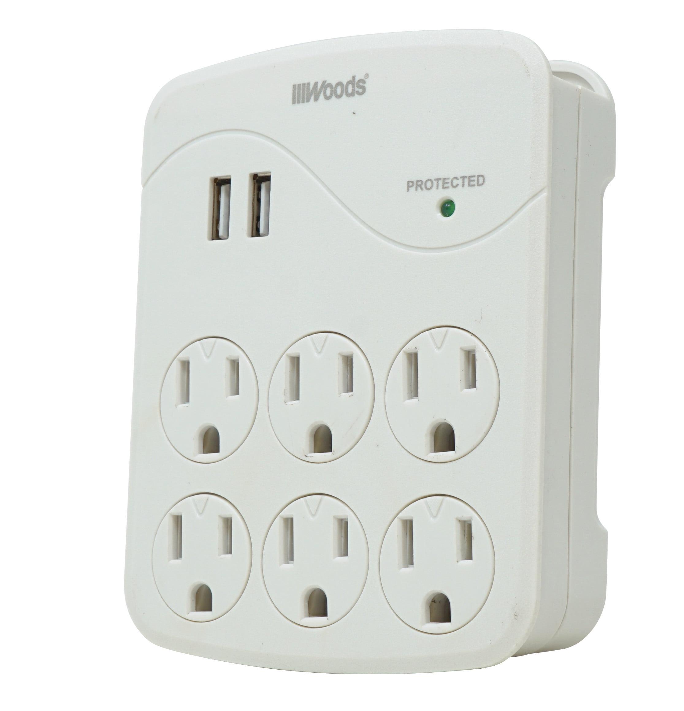 Woods 41076 Surge Protector with 6 Power, 6-Outlet 1440J of Protection