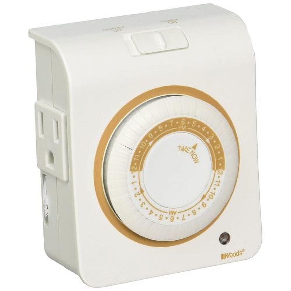 Woods White 24-Hour Programmable Mechanical Timer with 2 Outlets