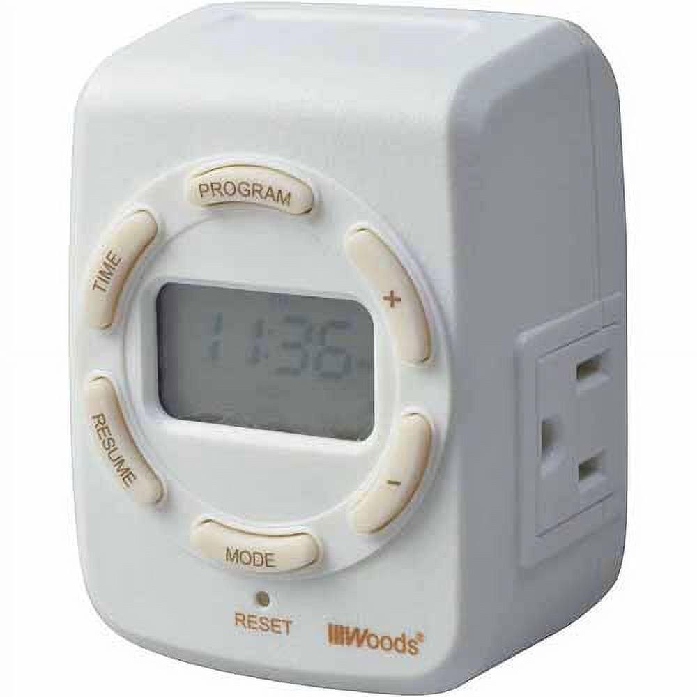 White Digital Indoor Plug-In Timer with 2 Grounded Outlets