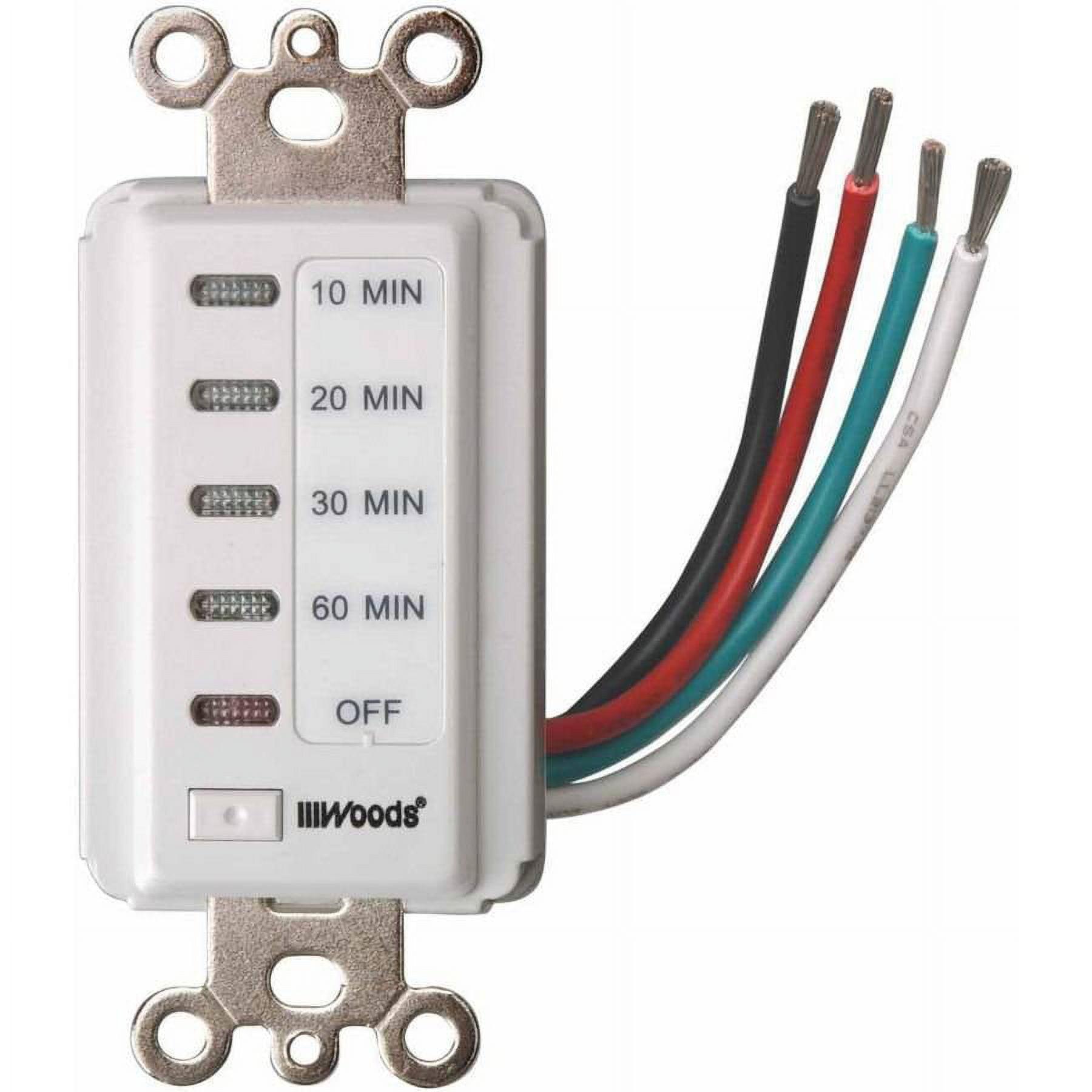 Woods 59008 Decora Style 60-30-20-10 Minute Preset Wall Switch Timer, White, 60-Minute