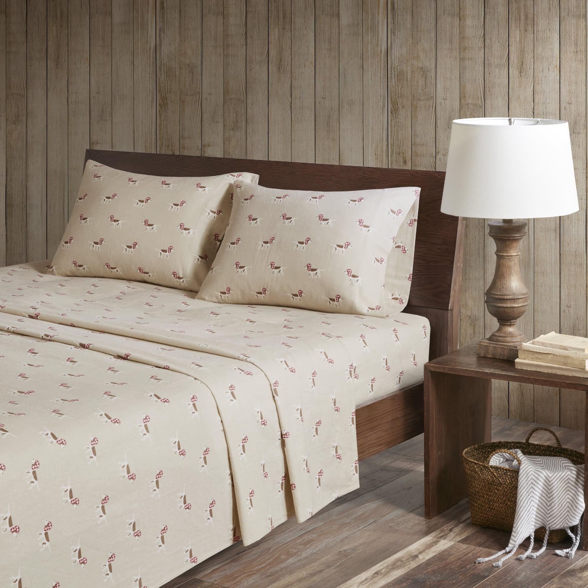 Woolrich 4-Piece Tan Dog Cotton Flannel Sheet Set, Twin
