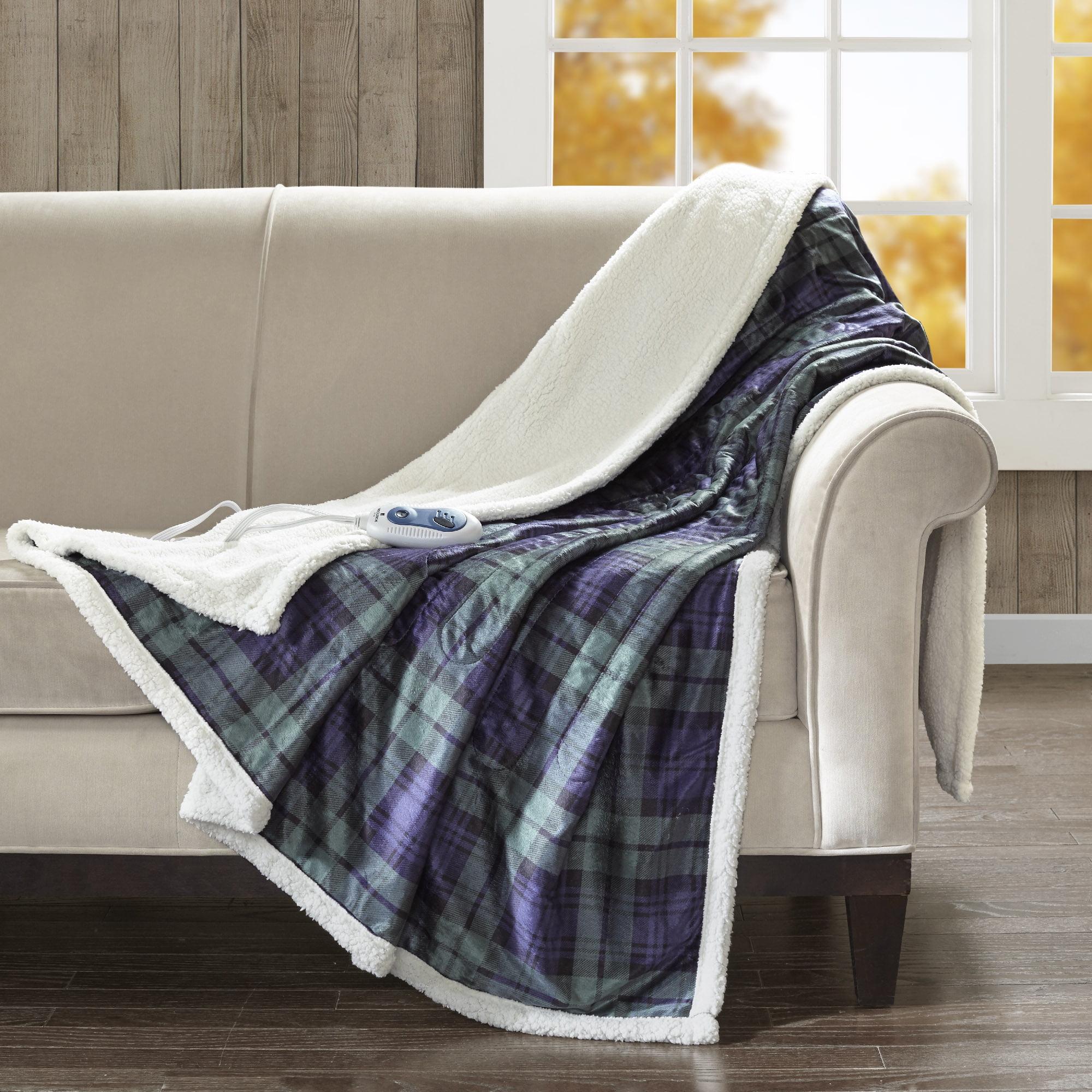 60" x 70" Blue Green Plaid Electric Heated Throw Blanket