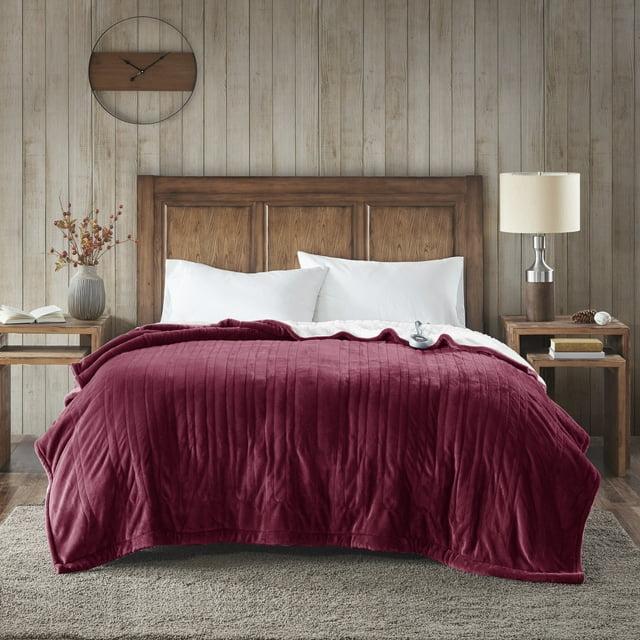 Woolrich Heated Plush to Berber Blanket, Full, Garnet