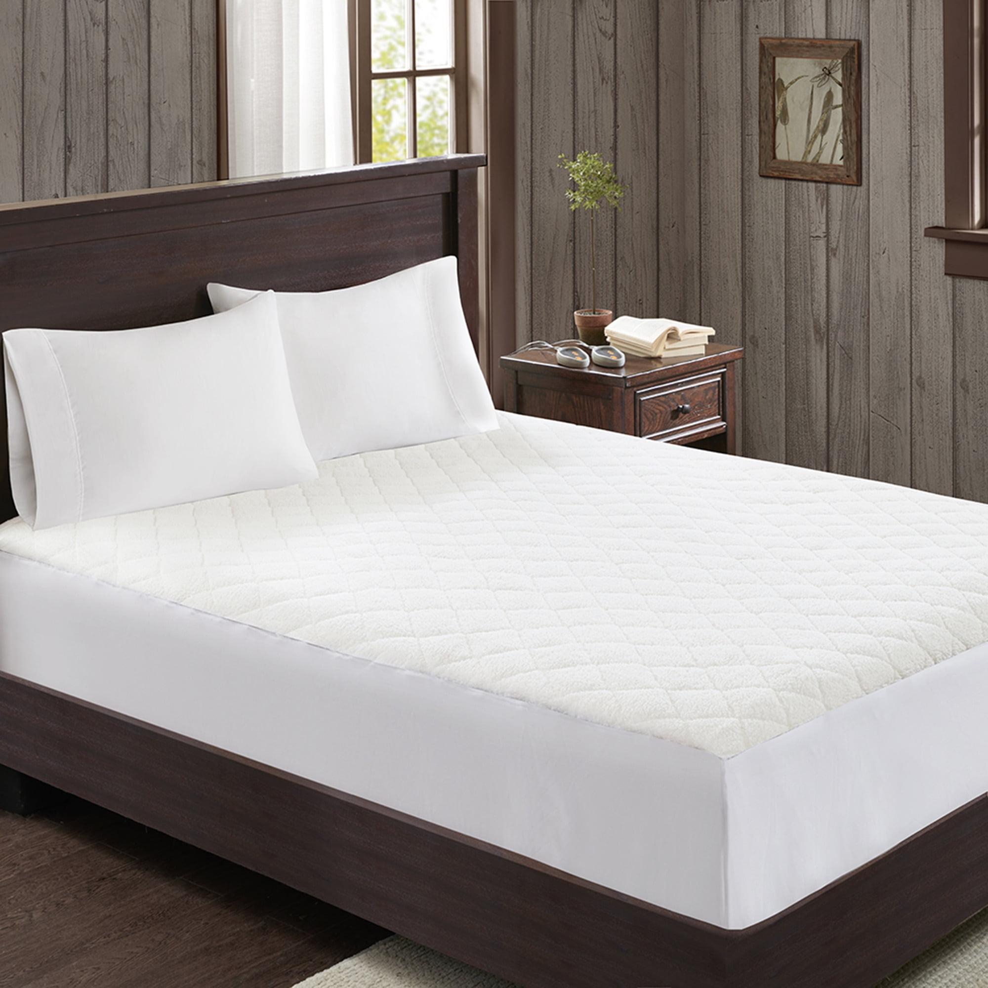 Twin White Heated Sherpa Mattress Pad with Secure Comfort