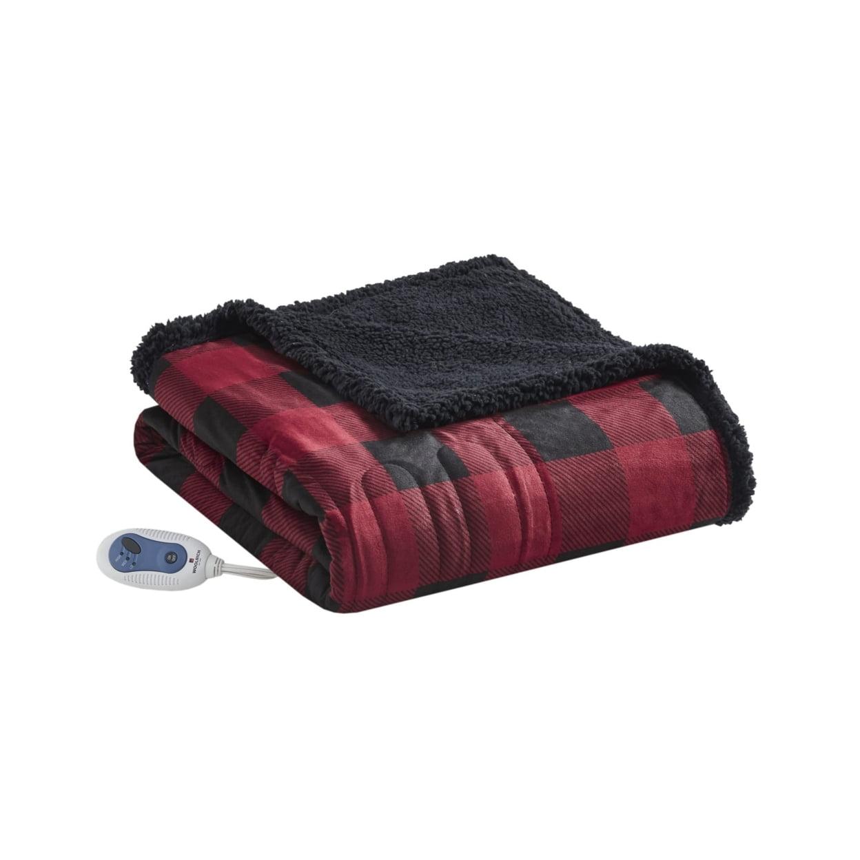 Linden Red and Black Faux Fur Electric Heated Blanket